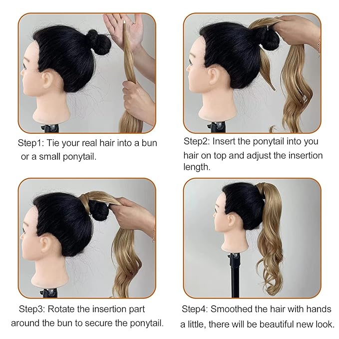 Chicmoi Grey Ponytail Extainson 32 Inch Flexible Wrap Around Ponytail Hair Extension Long Wavy Pony Tails hair Extension Synthetic Hairpieces For Women and Girls