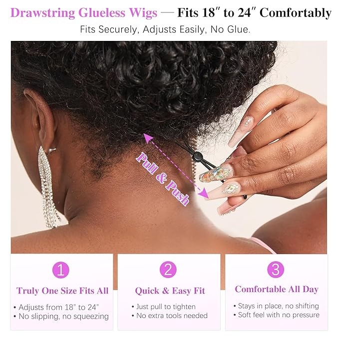 7x6 Burmese Curly Glueless Wigs Human Hair Pre Plucked Pre Cut 250% Density Drawstring Wig for Black Women 7x6 HD Lace Front Wigs Human Hair Glueless Wear and Go Nautural Color 28 Inch