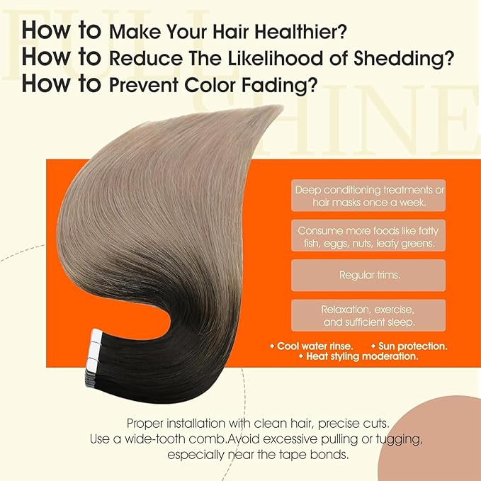 Full Shine Balayage Tape in Hair Extensions Real Human Hair Color 1B Off Black Ombre 18 Ash Blonde Seamless Skin Weft Tape ins Human Hair Extensions 18Inch Remy Hair 50G 20Pcs Straight for Women