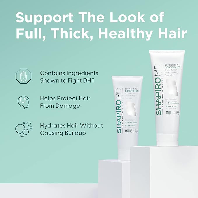 Shapiro MD Hair Growth Experts Hair Loss Conditioner, DHT Fighting Vegan Formula for Thinning Hair Developed by Dermatologists, Experience Healthier, Fuller and Thicker Looking Hair, 1 Month Supply