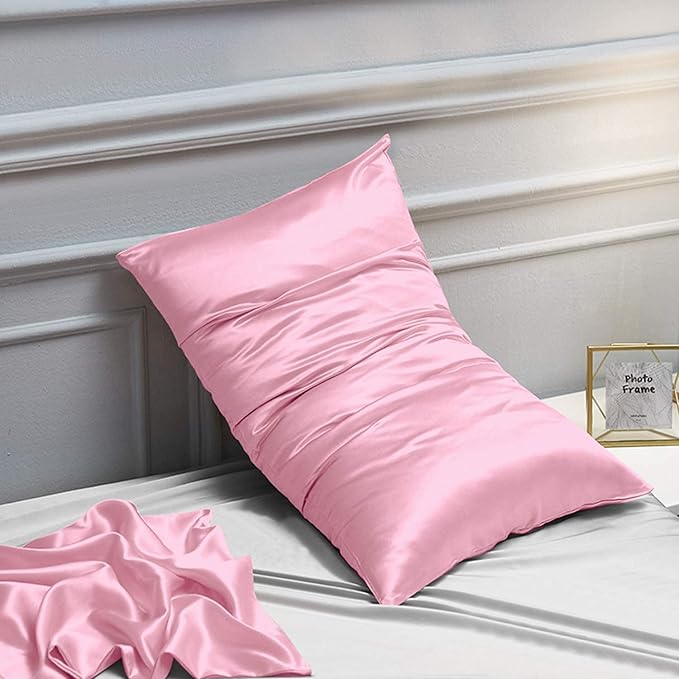 NTBAY 2 Pack Satin King Pillowcases for Hair and Skin, Luxurious and Silky Pillow Cases with Envelope Closure, 20x36 Inches, Pink