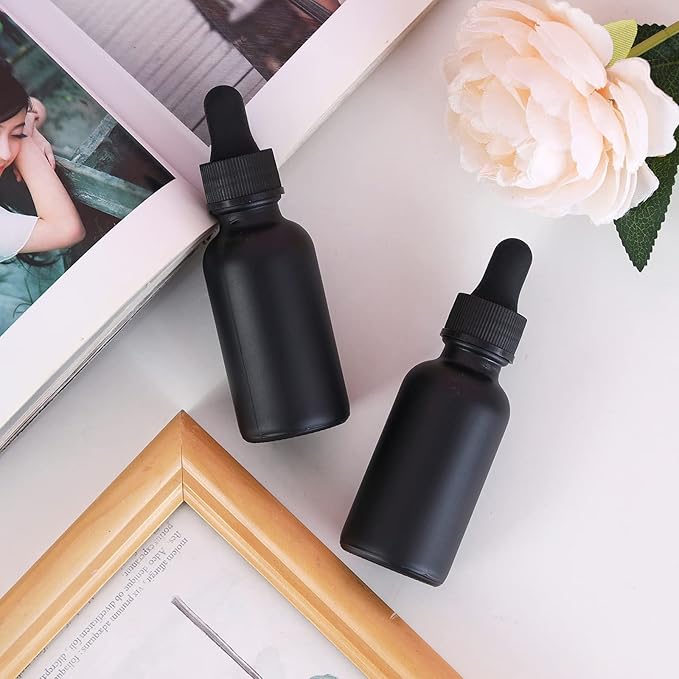 1 oz Dropper Bottle 12 Pack Black Glass Boston Bottles 30ml with Eye Droppers Black Caps for Essential Oils, Perfume, Leak Proof Travel Bottles for Liquids