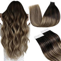 LaaVoo Hair Extensions Tape in Ombre Real Human Hair Tape in Extensions Natural Black to Medium Brown Mixed Caramel Brown 20 Inch 20pcs/50g