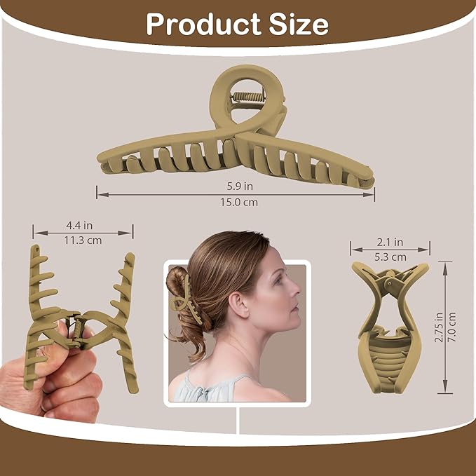 Big Hair Claw Clips 4-Pack 5.9" Non-Slip Hair for Women and Girls with Long, Thick Hair Jelly & Matte Clips (Oval-B 4pcs 5.9")