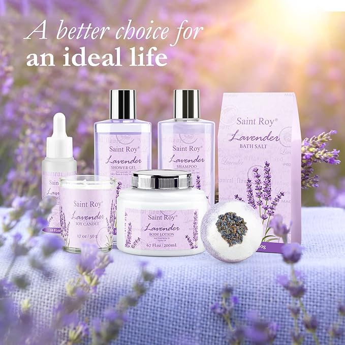 Lavender scented gifts for mom Spa Gift Baskets for Woman - spa baskets for women gift Lavender Gifts for Women, Bath Set, Christmas Gifts for Ladies, Home Spa Kit Gifts for Her, Mothers Day