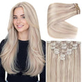 Ve Sunny Human Hair Clip in Extensions Ash Blonde Highlight Bleach Blonde Real Human Hair Extensions Clip ins for Thick Hair 120g 7pcs 14inch