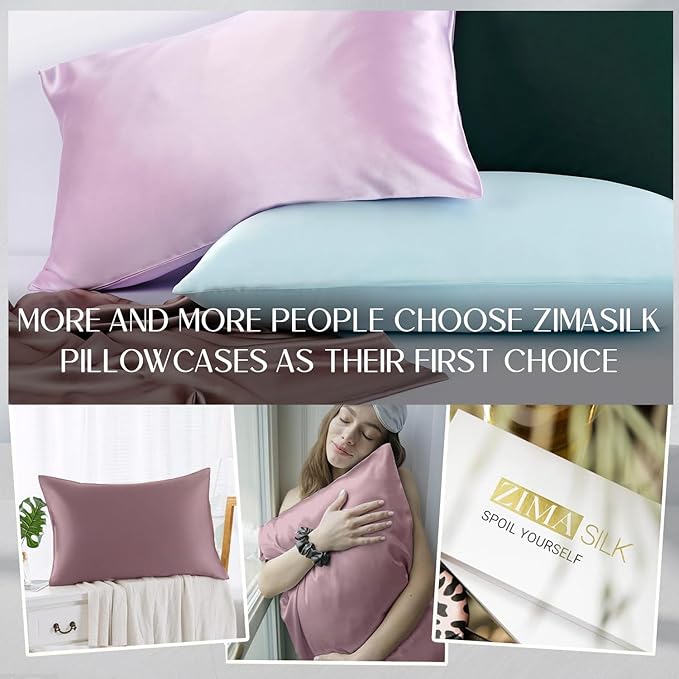ZIMASILK 100% Pure Mulberry Silk Pillowcase for Hair and Skin Health,Soft and Smooth,Both Sides Premium Grade 6A Silk,600 Thread Count,with Hidden Zipper,1pc (King 20''x36'',Dark Mauve)