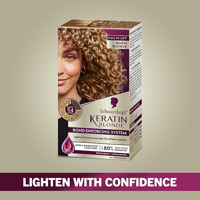 Schwarzkopf Keratin Blonde Hair Dye, 11.51 High Lift Warm Blonde, Professional Quality Permanent Hair Color, Bond Enforcing System, Pre-Color Serum & Conditioner Included