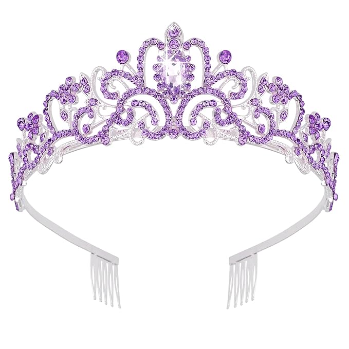 Didder Silver Tiaras and Crowns for Women - Light Purple Crystal Princess Headbands for Bridal, Wedding, Prom, Birthday Parties
