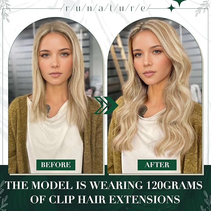 RUNATURE Blonde Clip in Hair Extensions Real Human Hair, Real Human Hair Clip in Extenisons for Women, Straight Natural Hair 18 Inch 50g 3pcs, #18P60 Ash Blonde Highlights