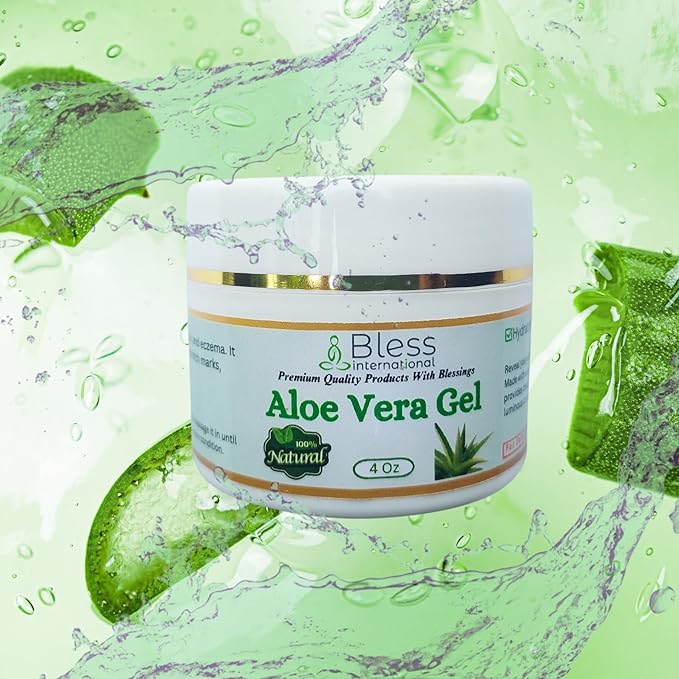 Bless International-Organic-Aloe-Vera-Gel 96%-Pure-Freshly-Made-Within-12-Hours-Of-Harvest Perfect-For-Face-Body-Scalp-&-Hair-Hydration Soothing-Moisturizer-For-Sunburn-And-After-Sun-Care-4-oz