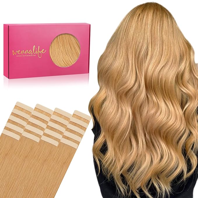 WENNALIFE Tape in Hair Extensions Human Hair, 40pcs 100g 18 inch Strawberry Blonde Hair Extensions Real Human Hair Straight Invisible
