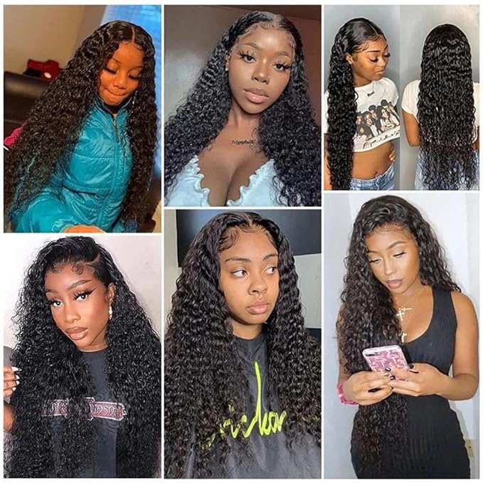 Deep Wave 13X6 HD Lace Front Wigs Human Hair Pre Plucked Brazilian Virgin Deep Curly Wigs with Baby Hair for Black Women Natural Black Color 200% Density 24 Inch