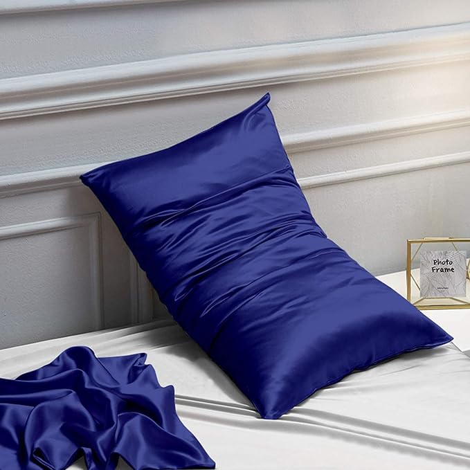 NTBAY 2 Pack Satin King Pillowcases for Hair and Skin, Luxurious and Silky Pillow Cases with Envelope Closure, 20x40 Inches, Navy Blue