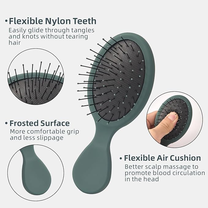 Mini Hair Bursh for Kids Women and Men, Protable Travel Size Hair Brush for Pockets Purse backpack,Mini Detangler Brush for All Hair Types, Small Hair Brush for Detangling(1 Pack-Green)
