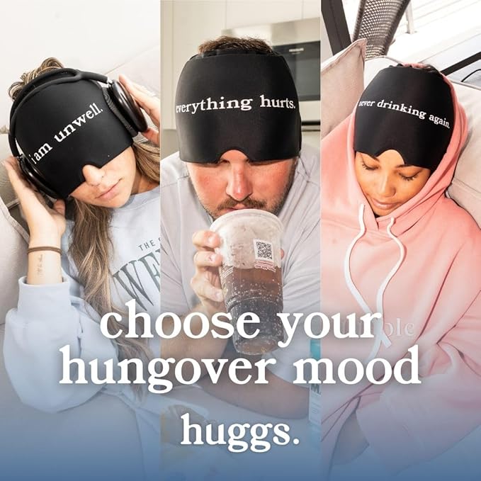 Huggs Migraine Relief Cap - Everything Hurts - Cooling Gel Head Wrap, Cold Compress Cap for Headache, Stress, & Tension