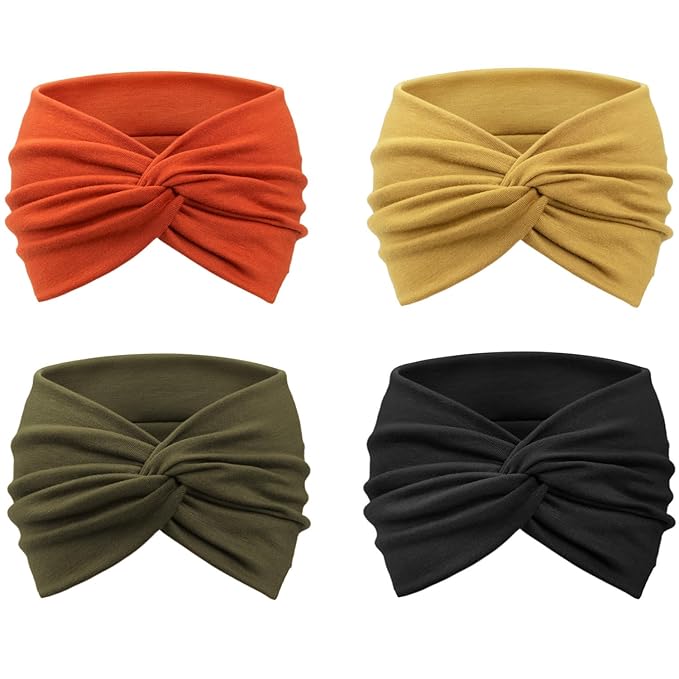 DRESHOW 4 Pack Turban Headbands for Women Wide Vintage Head Wraps Knotted Cute Hair Band Accessories