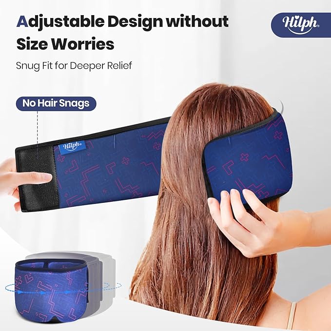Hilph Adjustable Migraine Relief Cap with Thickened Gel Cold Compress, Headache Relief Cap, Face Cooling Mask Gel Head Wrap for Tension, Stress & Hangover, Soothing Gifts for Women Men Blue