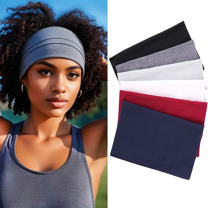 Wide Headbands for Women's 6 Pcak Elastic Headband, Soft Cloth Head Band Non-Slip Sweat-Absorbent Headband Yoga Running Sports Headbands Multicolor Fashion Women Headbands