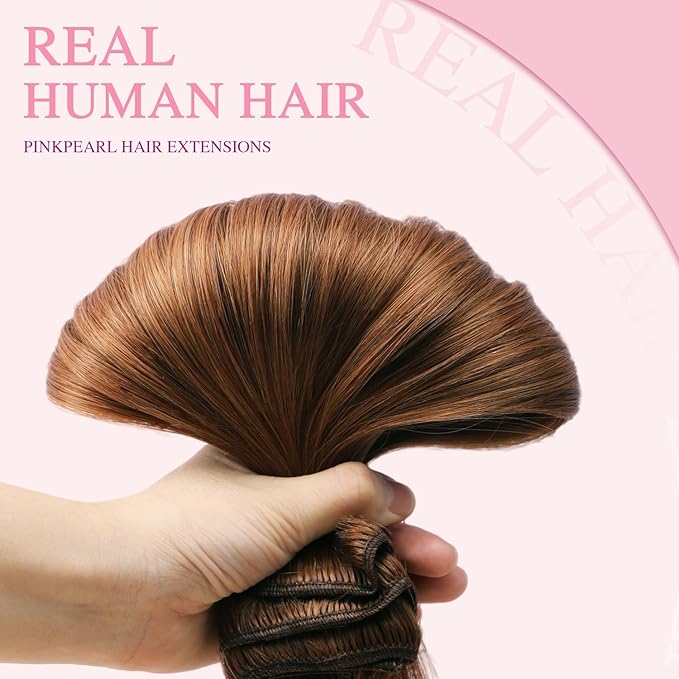 PINKPEARL Clip in Hair Extensions Real Human Hair, Remy Human Hair Extensions Clip ins for Women, Natural Human Hair, 22inch 120g 7Pcs, #33 Auburn(#33-22)