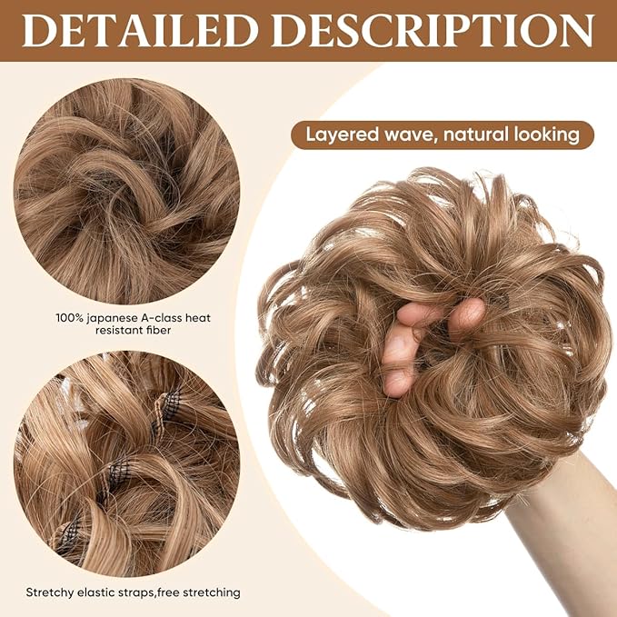 CJL HAIR Large Messy Bun Hair Piece Wavy Curly Scrunchies Synthetic Chignon Ponytail Hair Extensions Thick Updo Hairpieces for Women Polar Silver