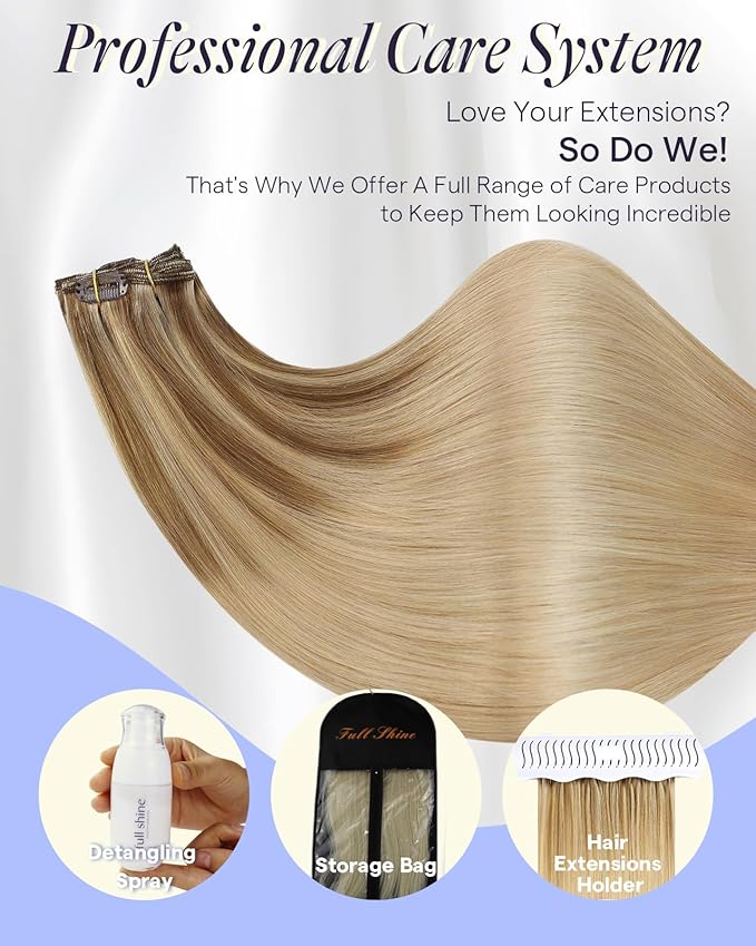Full Shine Dirty Blonde Hair Extensions Clip ins 22 Inch Blonde Highlight Clip in Hair Extensions Human Hair 150 G 7 Pcs