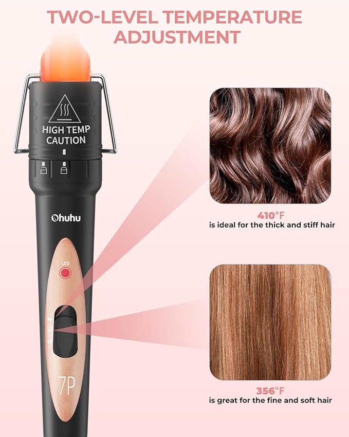 7 in 1 Curling Wand Set: Ohuhu Curling Iron Wand 7Pcs 0.35 to 1.25 Inch Interchangeable Ceramic Barrel Heat Protective Glove 2 Clips Dual Voltage Hair Curler Girl Women Mother Christmas Gift Rose Gold
