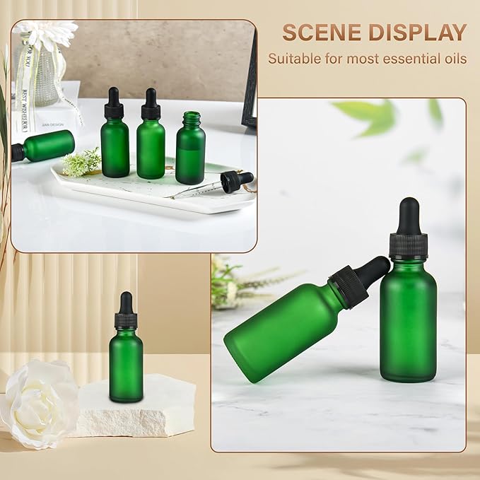 12 Pcs, 1oz Dropper Bottle, Green Glass Eye Dropper Bottle, Tincture Bottles with Dropper, Pretty Finish, Leak-Proof Design, Stronger Suction for All Kinds of Mixed Liquids
