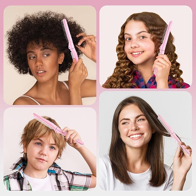 2 Pack Folding Hair Combs, Foldable Comb Brush Combo, Mini Protable Folding brush for Purse Bags Porket, Travel Size Hair Comb, Small Pocket Combs for Women and Girls(Pink&Purple)
