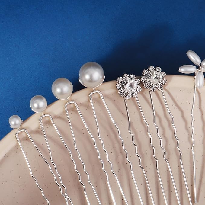 14 Pieces Bride Hair Pins Rhinestones Hair Accessories for Women Crystal Wedding Hairpiece for Bridesmaids