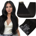 Full Shine Black Clip in Hair Extensions 18 Inch Seamless Clip ins Extensions Real Human Hair Black Human Hair Extensions for Women with PU Weft Softness 8 PCS 120 G