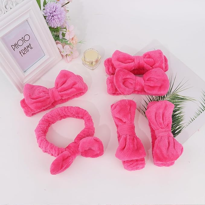 Casoty 6 Pcs Spa Headbands, Hair Holder for Washing Face, Soft Coral Fleece Makeup Headband for Washing Face, Bow Hair Bands, Skin Care Headband for Face Washing Shower Skin Care Yoga