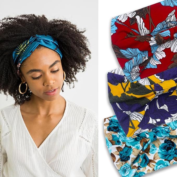 IVARYSS Wide Headbands for Women, Knotted Head Wraps Turbans, Large African Style Head Bands Hair Accessories, 6 Pack (Boho)