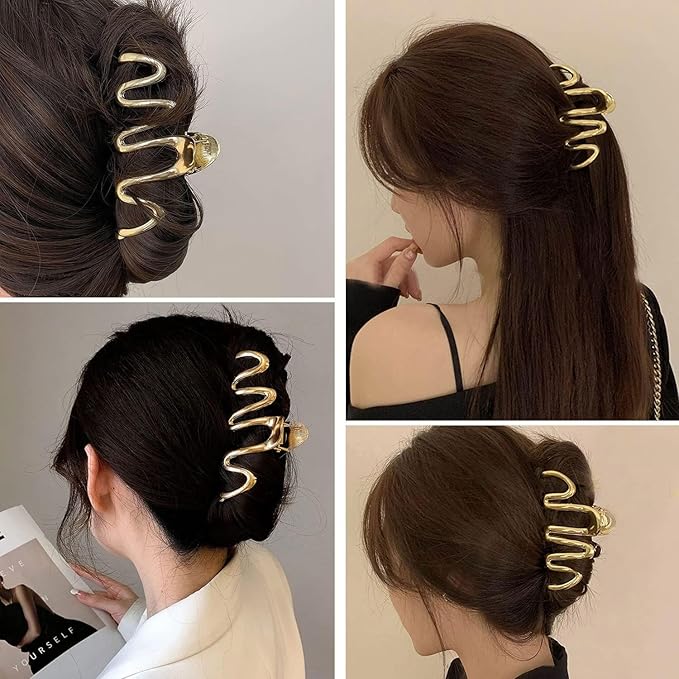 Hair Clip, Gold Irregular Waves, 1Pcs 4.52Inch Hair Claw Clips for Thin Thick Hair Accessories, Non-slip Head Clip, Elegant Hair Accessories