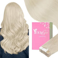 YoungSee Blonde Tape in Hair Extensions Human Hair Tape in Extensions Platinum Blonde Hair Extension Tape-in Blonde 14 Inch 50g Tape-in Extension Remy Human Hair 20pcs Glue in Extension for Wedding