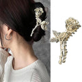 Rose Metal Flower Hair Clips, 1Pcs 4.52Inch Elegant Non-Slip Hair Accessory for Thin Thick Hair for Women & Girls (Gold Rose)