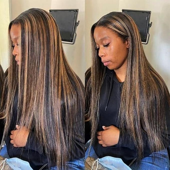 Yaki Straight Clip ins Real Human Hair Extensions For Women Highlight Hair Extensions Yaki Straight Clip in Hair Extensions(20inch,T1BP1B/30)