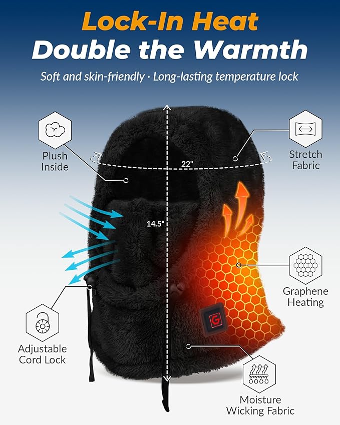Heated Balaclava Cold Winter Gifts for Women Rechargeable 6000 mAh Battery Packs Warm Gift