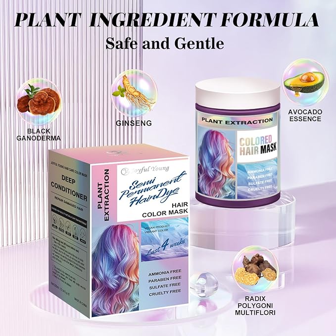 Vegan Semi Permanent Hair Color Mask - 10.15OZ Color Depositing Conditioner for Color-Treated Hair - Ammonia, Paraben, Sulfate & Cruelty-Free - Plant-Based Enhances Tones Hair (PURPLE)