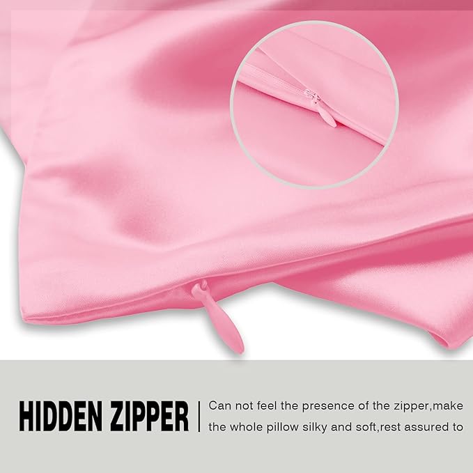 Natural Mulberry Silk Pillowcase for Hair and Skin Queen Size 20"X30" Silk Pillow Case with Hidden Zipper Soft Breathable Smooth Cooling Silk Pillow Covers for Sleeping(Pink,Queen,1Pcs)