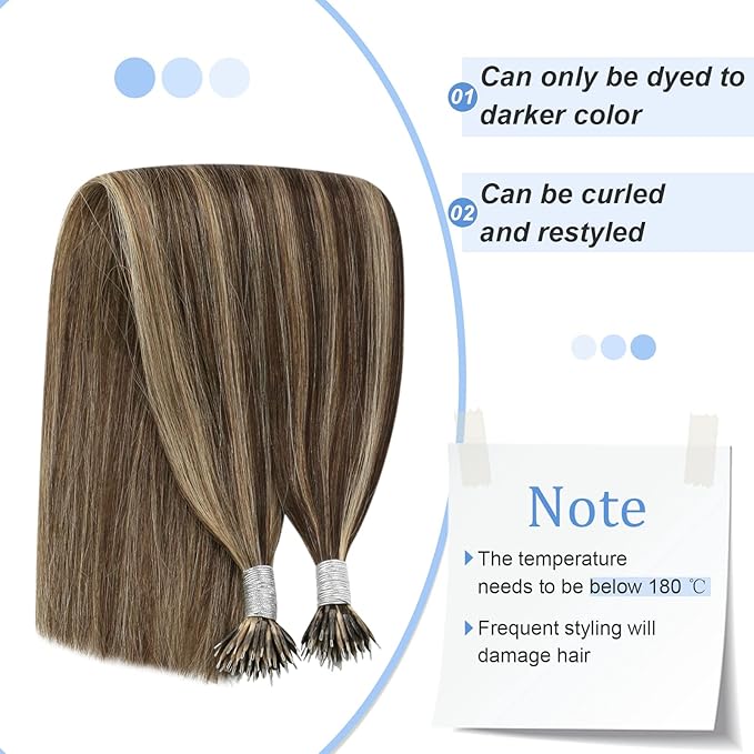 YoungSee Nano Beads Hair Extensions Human Hair Dark Brown with Caramel Blonde No Glue Nano Loop Hair Extensions Real Human Hair Pre Bonded Nano Hair Extension Highlight Brown 20in 50grams 50strands