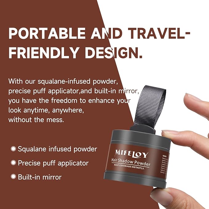 2 Pack Root Cover Up Powder, Medium Brown - Long-lasting Gray Hair Root Concealer for Hairline, Beard Line, Eyebrow, Instantly Covers Thinning Grays, Touch Up Hair Color for Travel