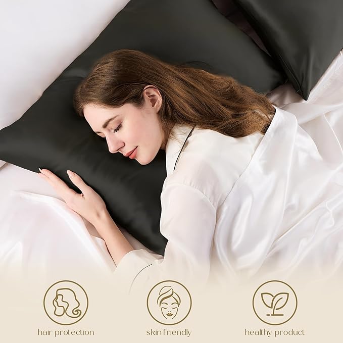 ZIMASILK 100% Pure Mulberry Silk Pillowcase for Hair and Skin Health,Soft and Smooth,Both Sides Premium Grade 6A Silk,600 Thread Count,with Hidden Zipper,1pc (Queen 20''x30'',Black)