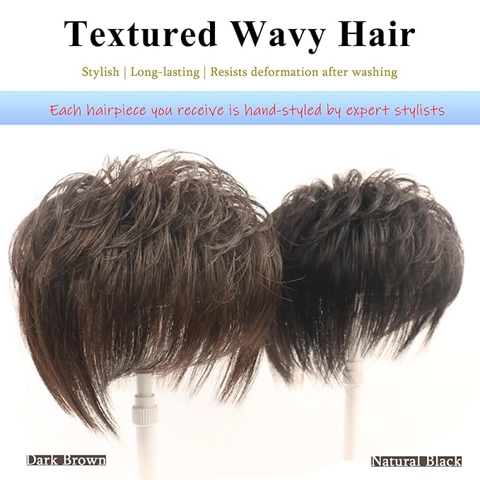 Short Human Hair Topper for Women with Hairloss,Invisible Clip in Straight Topper Hairpiece with Large Mesh 6.3x7 Ins and Silk Top Base Natural Fluffy Wiglet Hairpiece Dark Brown