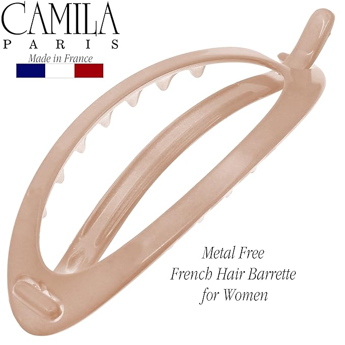 Camila Paris CP3458 French Hair Barrette Clip, Flexible Ponytail Holder No Metal Parts, Strong Hold Grip Hair Clips for Women, No Slip and Durable Styling Girls Hair Accessories, Made in France