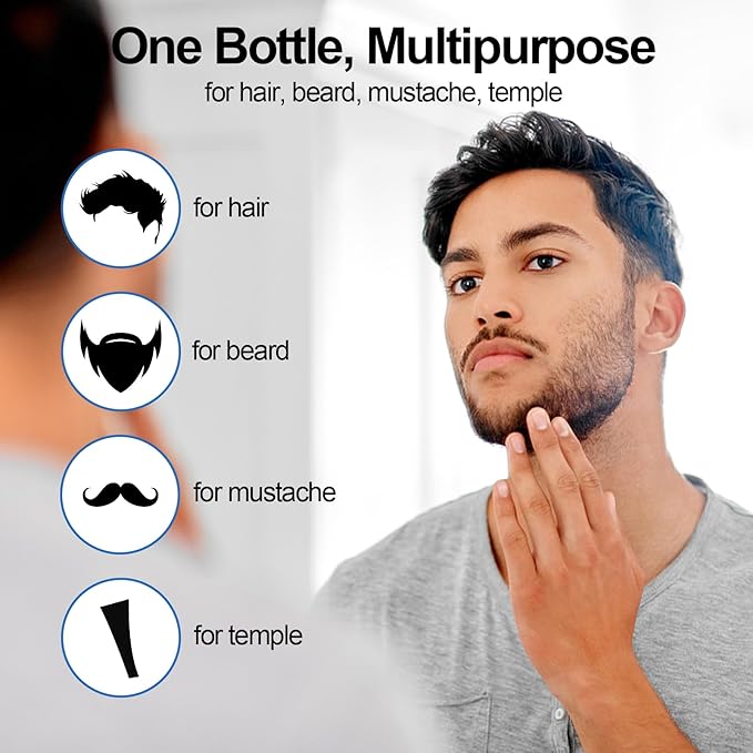 Men's Black Beard Dye, Black Hair Dye for Gray Hair Coverage, 3 in 1 Hair Dye Shampoo, Mustache & Beard Dye for Men, Quick & Easy to Use at Home, Long Lasting Beard Color for Men 200ML