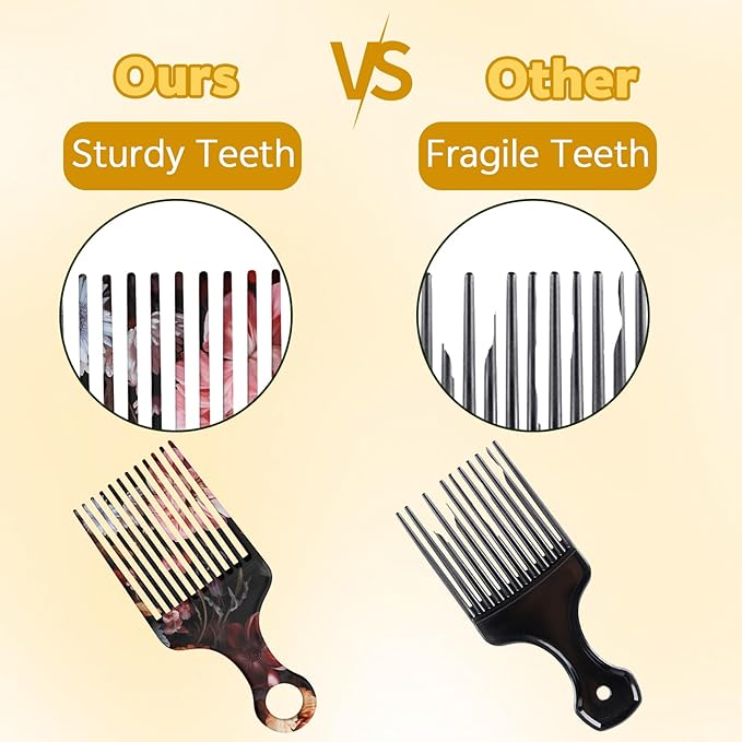 2 Pcs Afro Pick Comb for Natural Curly Hair,Portable Styling Hair Pick for Travel,Anti-Static,Cute Afro Comb for Women Men and Girls(Brown-T13)
