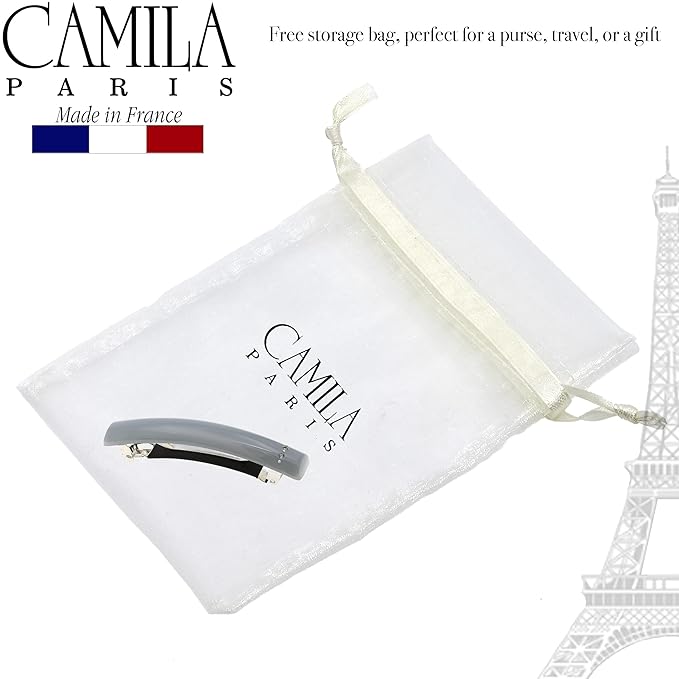 Camila Paris CP3453 French Hair Barrette Clip for Girls Gray, Rubberized Metal Clasp Strong Hold Grip Hair Clips for Women, No Slip Durable and Styling Girls Hair Accessories, Made in France