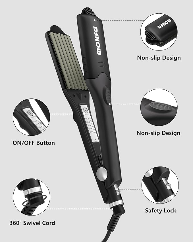 DSHOW Hair Crimper for Women Girls, Hair Straightener with 4 Interchangeable Titanium Ceramic Flat Crimping Iron Plates