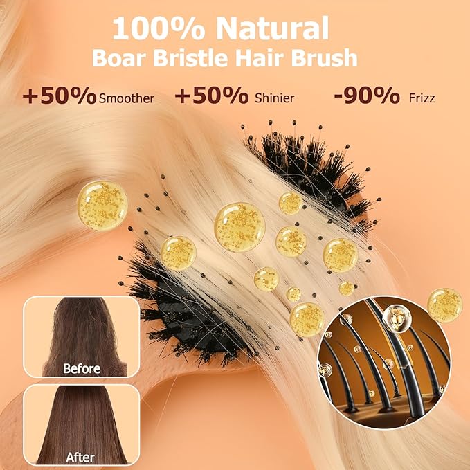 Travel Hair Brush, Mini Boar Bristle Hair Brush for Women Gift- Small Portable Compact HairBrush for Girls Kids Women Best Gift, Travel Size for Purse, Vacation, Business Trips & Outings